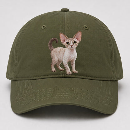 Devon Rex Standing Three Quarter Realistic Cat Portrait Baseball Cap – Army Green