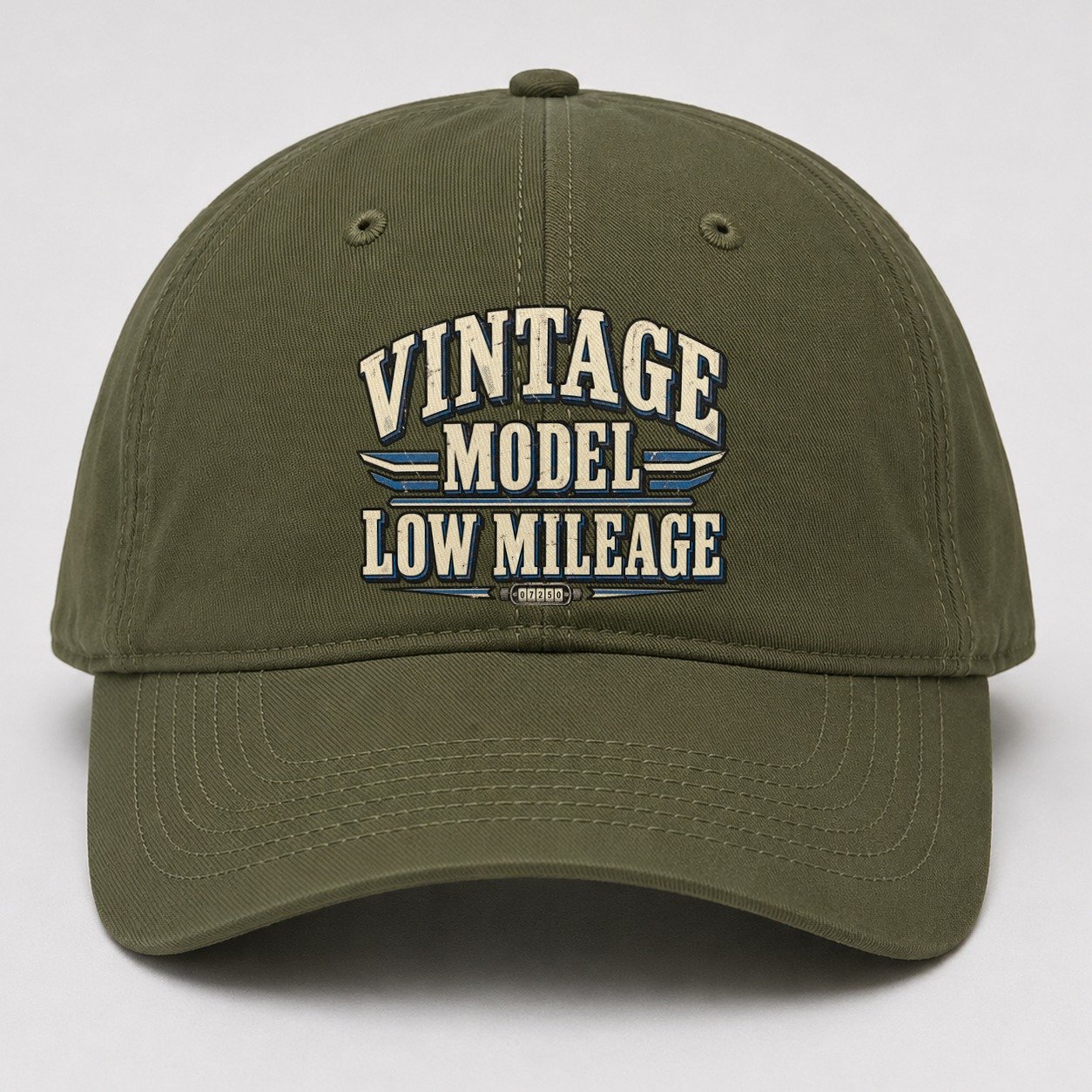 Vintage Model Low Mileage American Wit Baseball Cap – Army Green
