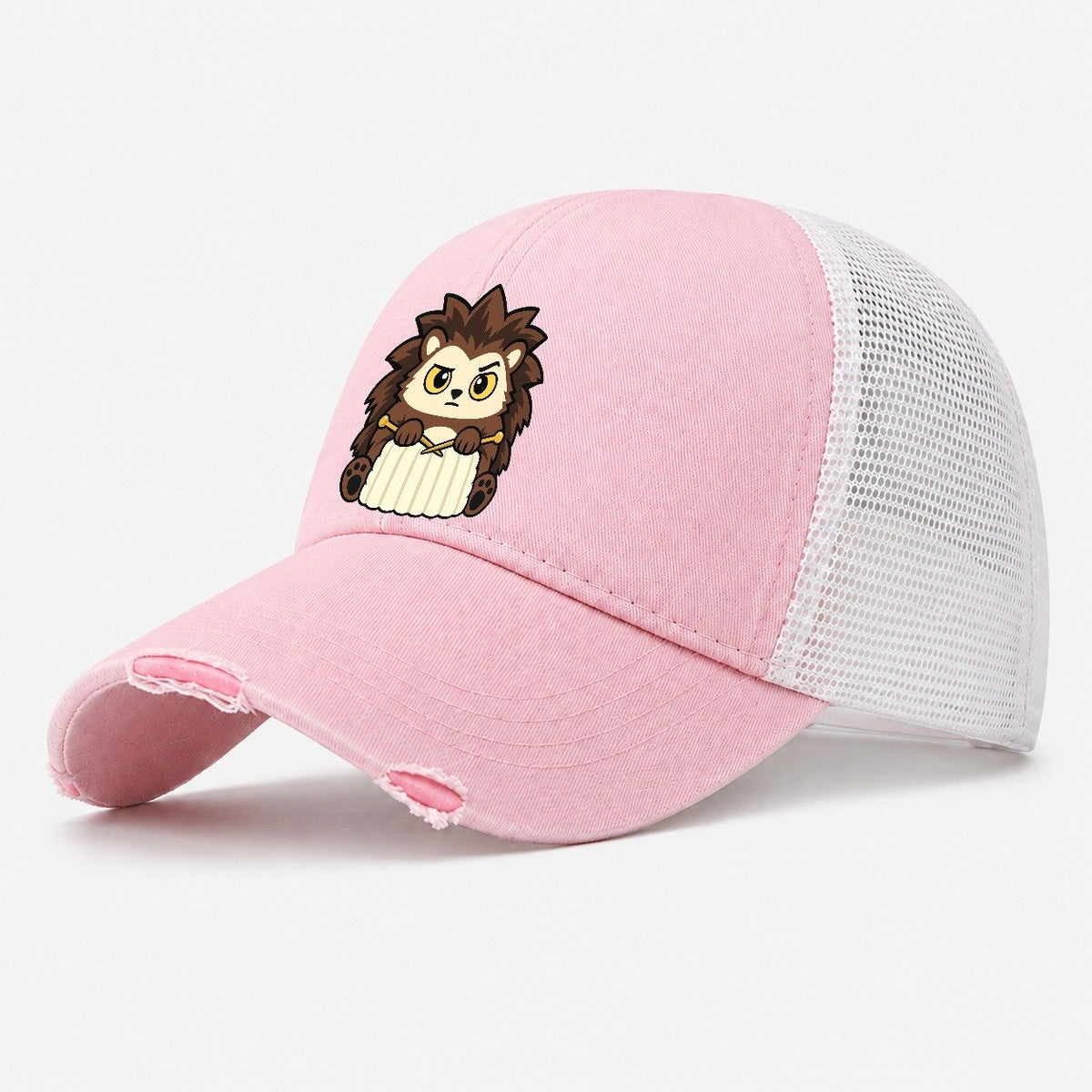 Knitting Hedgehog Yarn Crafts Washed Trucker Hat – Light Pink