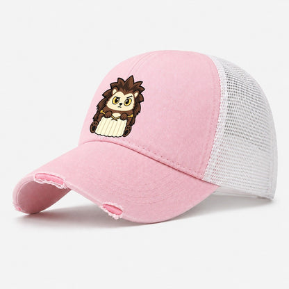 Knitting Hedgehog Yarn Crafts Washed Trucker Hat – Light Pink