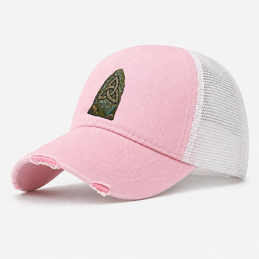 Celtic Triquetra Knot Worn Icon Washed Trucker Hat – Light Pink