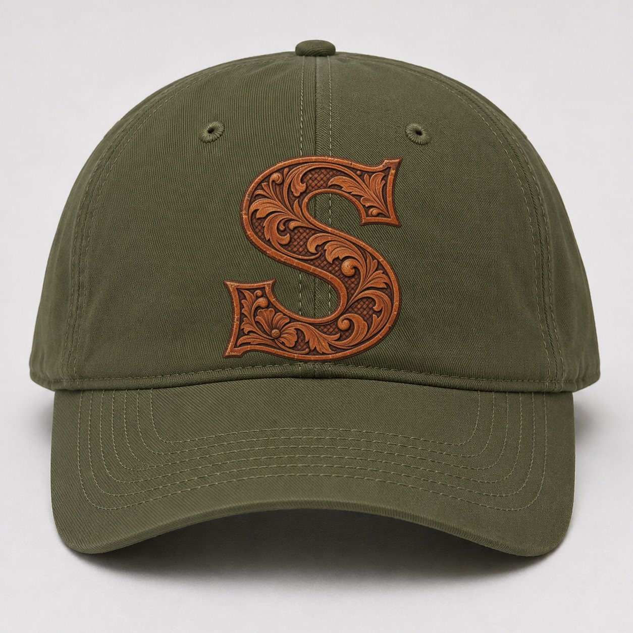 Tooled Leather S Monogram Baseball Cap – Army Green
