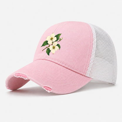 British Columbia Pacific Dogwood Bloom Canada Cultural Icons Washed Trucker Hat – Light Pink