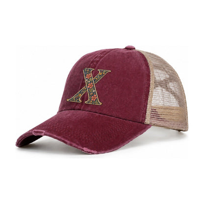 Wildflower X Monogram Women's Ponytail Trucker Hat – Burgundy Khaki