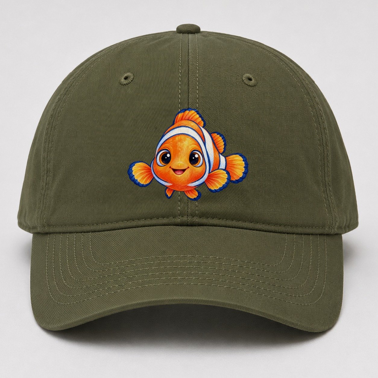 Clownfish Symmetric Hello Sea Sprite Baseball Cap – Army Green