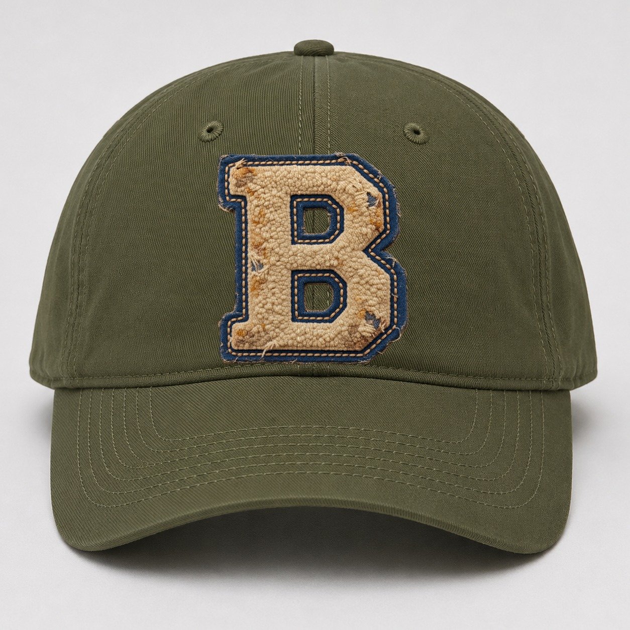 Varsity Chenille B Monogram Baseball Cap – Army Green