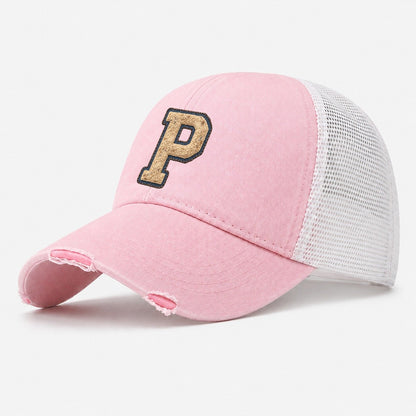 Varsity Chenille P Monogram Washed Trucker Hat – Light Pink