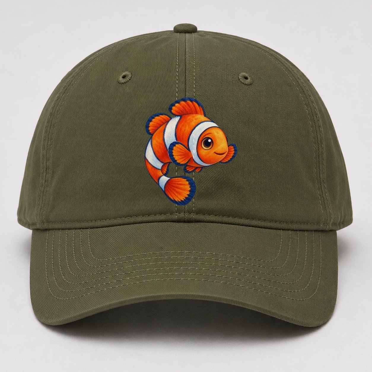 Clownfish Crescent Swim Sea Sprite Baseball Cap – Army Green
