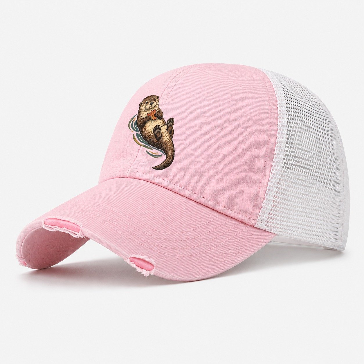 Otter Floating Leaf Gentle Wild Washed Trucker Hat – Light Pink