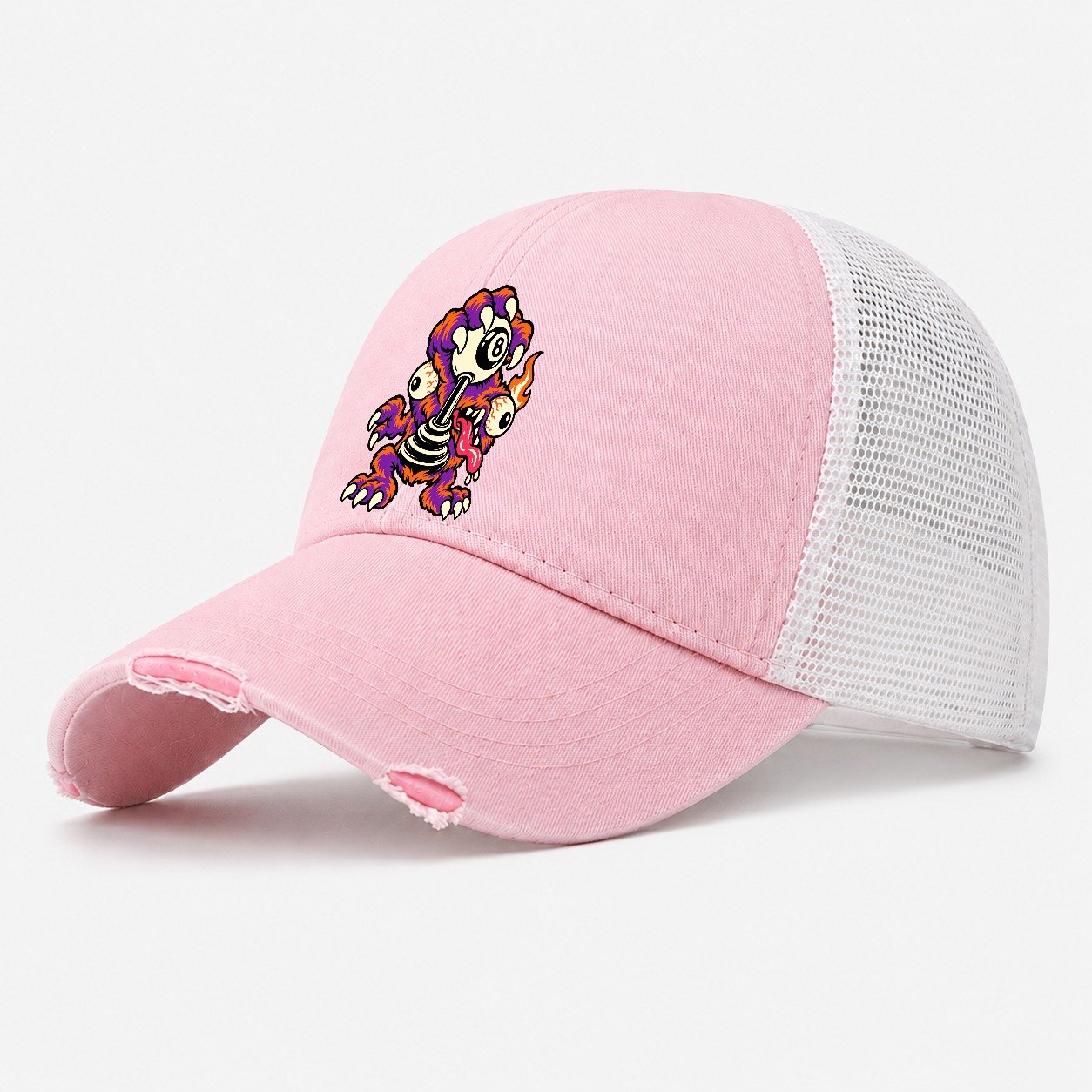 Monster Fist Shifter Crazy Styles Washed Trucker Hat – Light Pink
