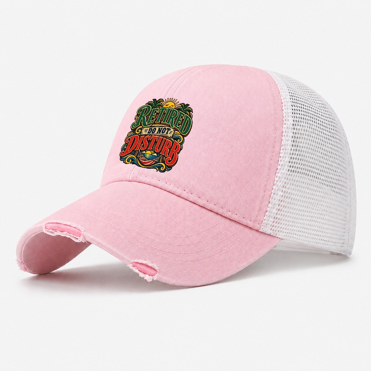 Retired Do Not Disturb Retired Living Washed Trucker Hat – Light Pink