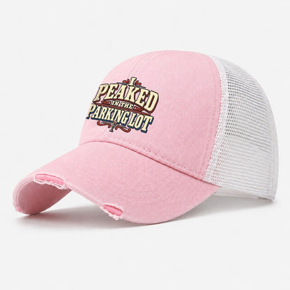 I Peaked In The Parking Lot American Wit Washed Trucker Hat – Light Pink
