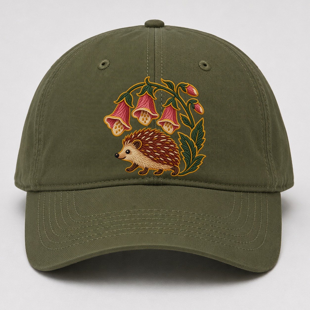 English Foxglove And Hedgehog Uk Culture Heritage Baseball Cap – Army Green