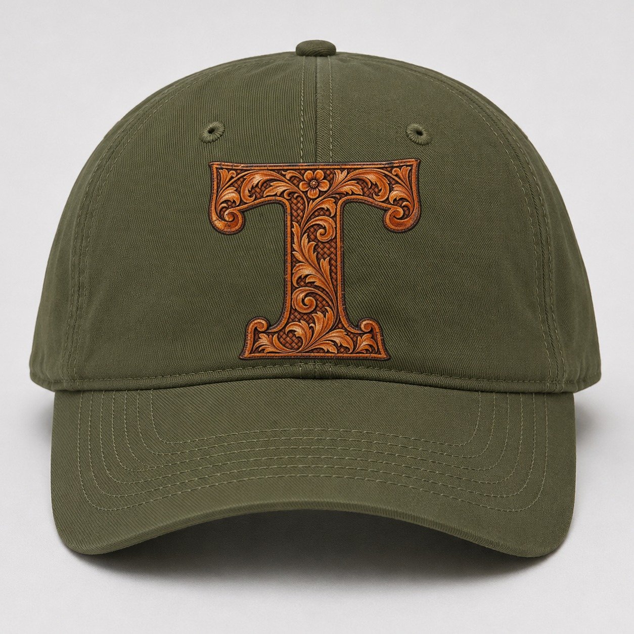 Tooled Leather T Monogram Baseball Cap – Army Green