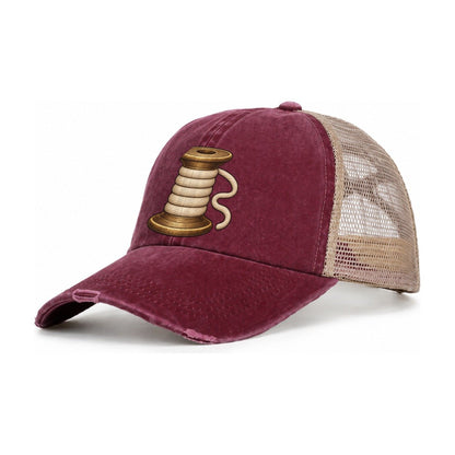 The Wooden Spool Sewing And Quilting Women's Ponytail Trucker Hat – Burgundy Khaki