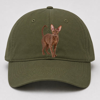 Cornish Rex Standing Three Quarter Realistic Cat Portrait Baseball Cap – Army Green