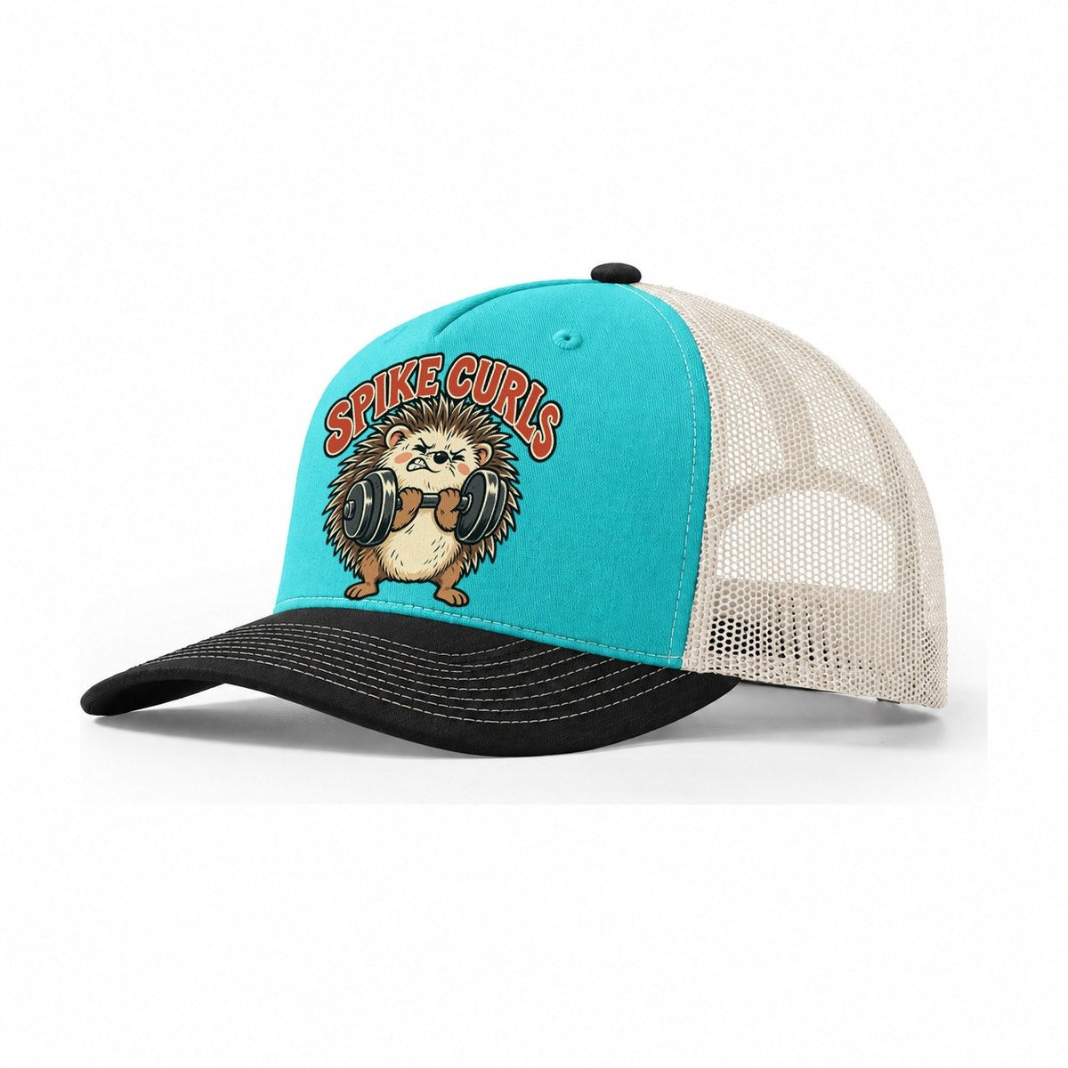 Hedgehog Spike Curls Animal Lifters Trucker Hat – Aqua Black White