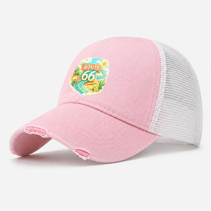 Route 66 Highway Shield Washed Trucker Hat – Light Pink