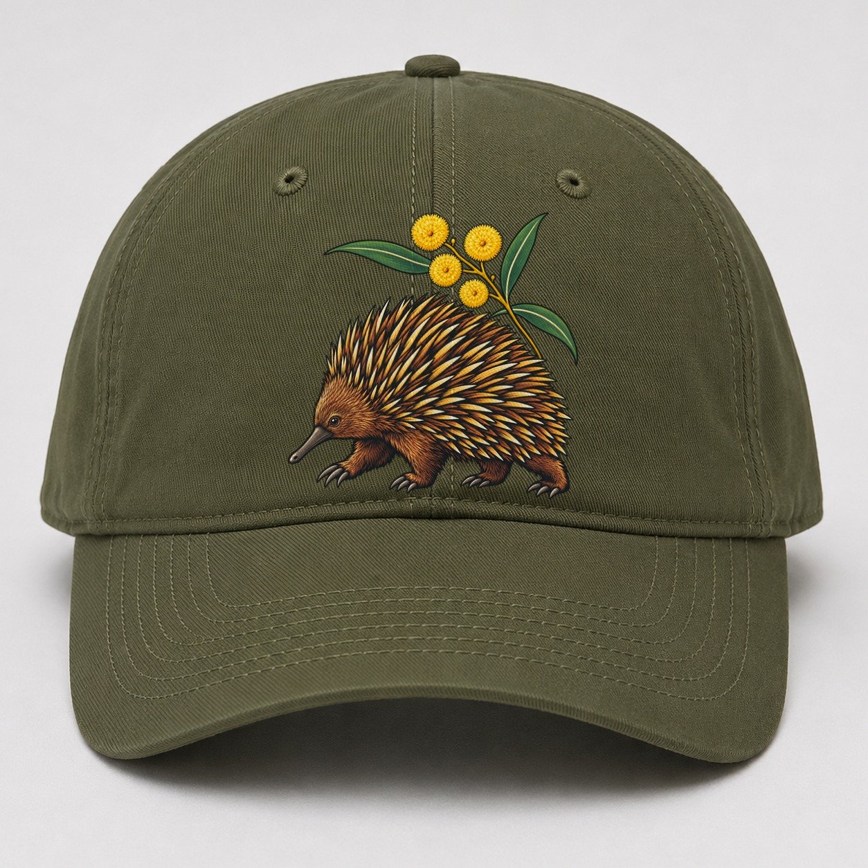 Short Beaked Echidna And Golden Wattle Australia Cultural Icons Baseball Cap – Army Green