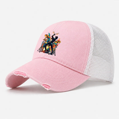 Drum Kit Icon Music Instruments Washed Trucker Hat – Light Pink