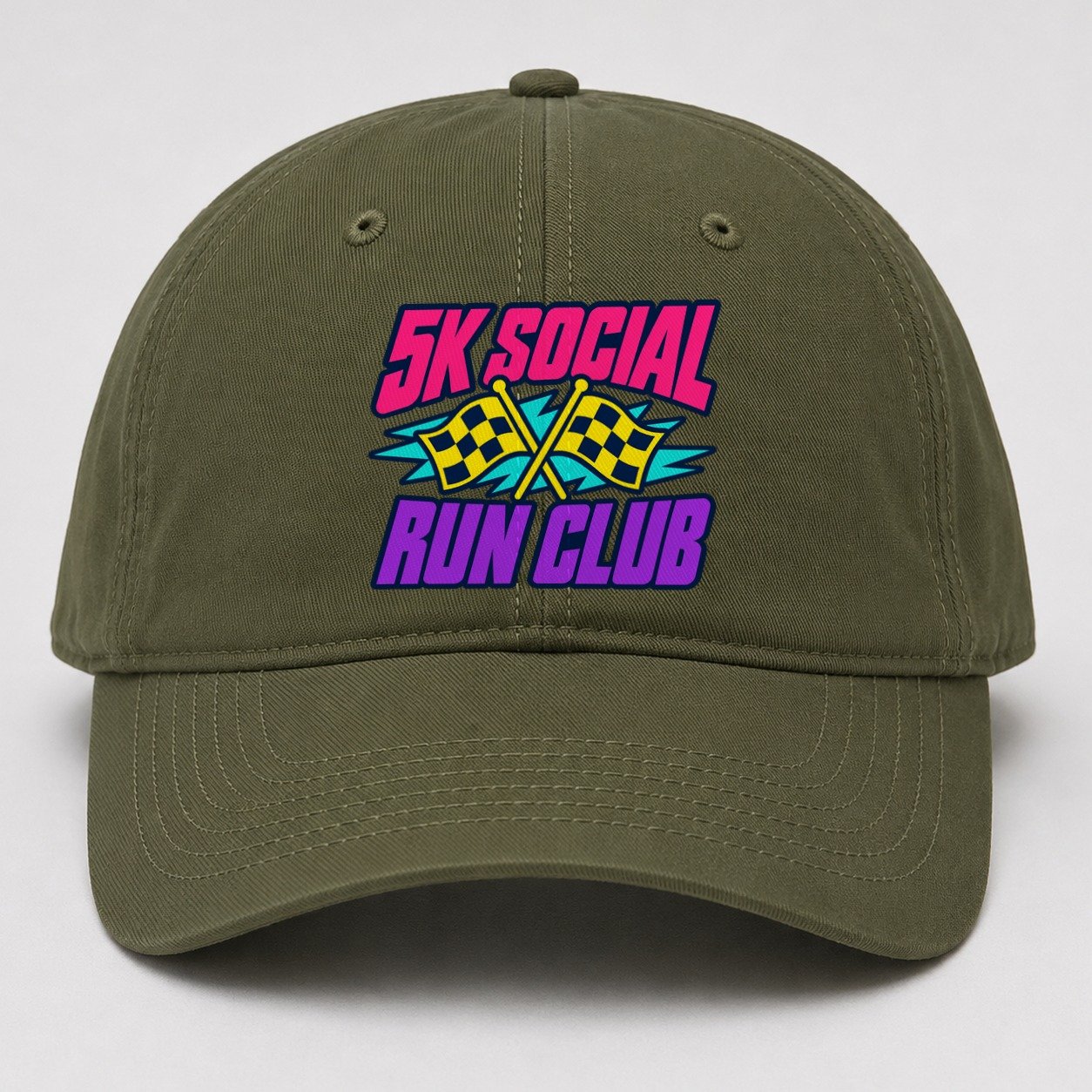 5K Social Run Club 90S Running Clubs Baseball Cap – Army Green