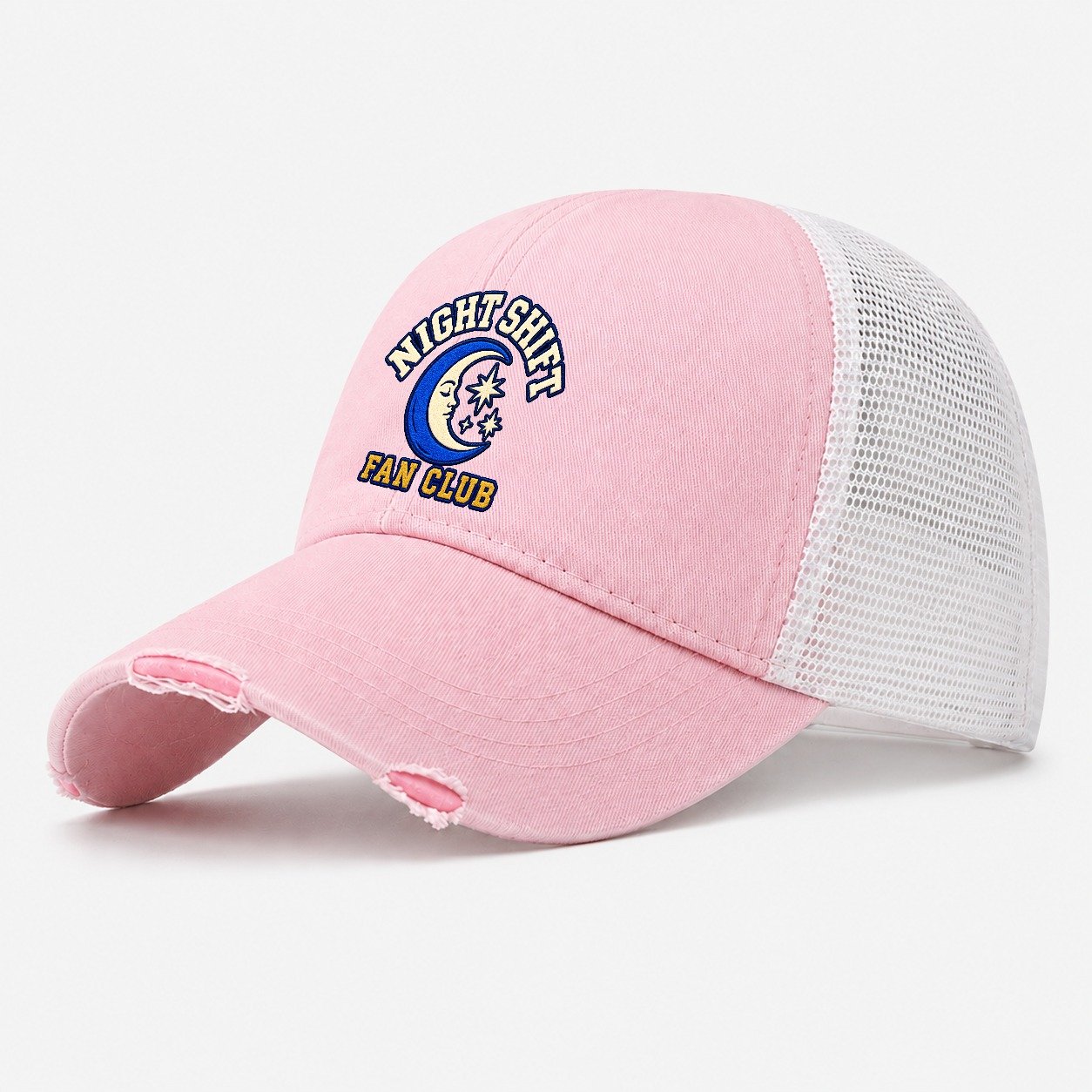 Night Shift Fan Club Washed Trucker Hat – Light Pink