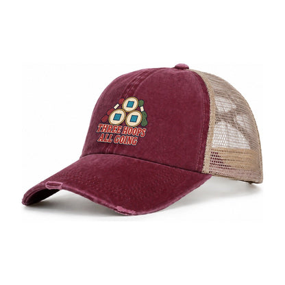 Three Hoops All Going And Needlework Women's Ponytail Trucker Hat – Burgundy Khaki