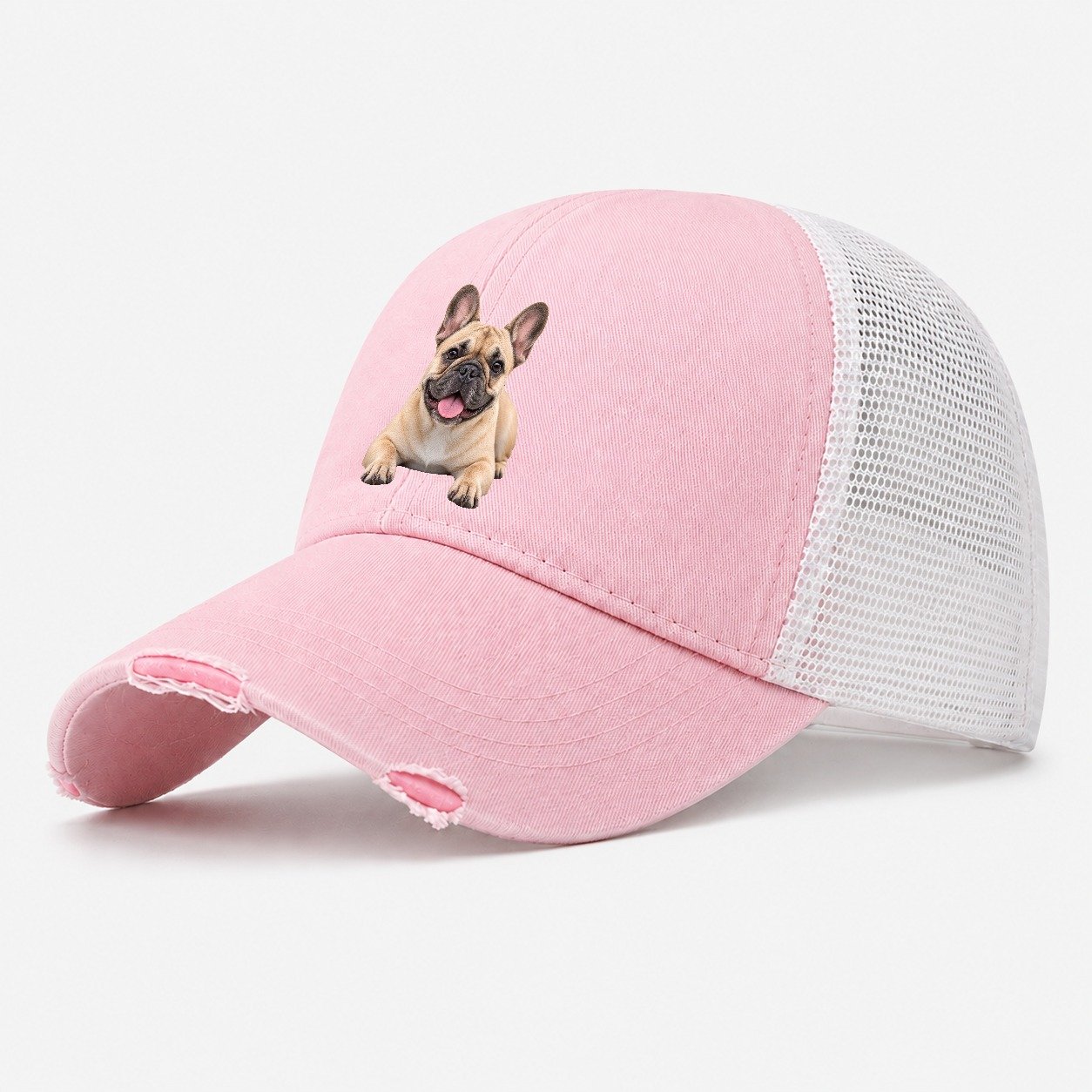French Bulldog Lying Down Top Breeds Washed Trucker Hat – Light Pink