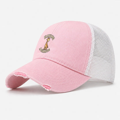 Giraffe Animal Puns Washed Trucker Hat – Light Pink
