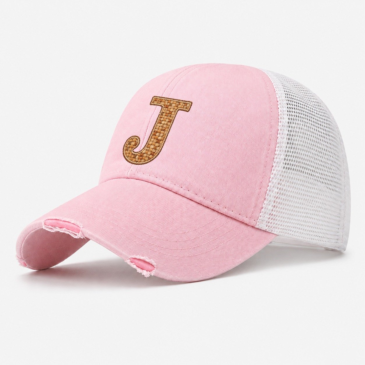 Woven Tweed J Monogram Washed Trucker Hat – Light Pink