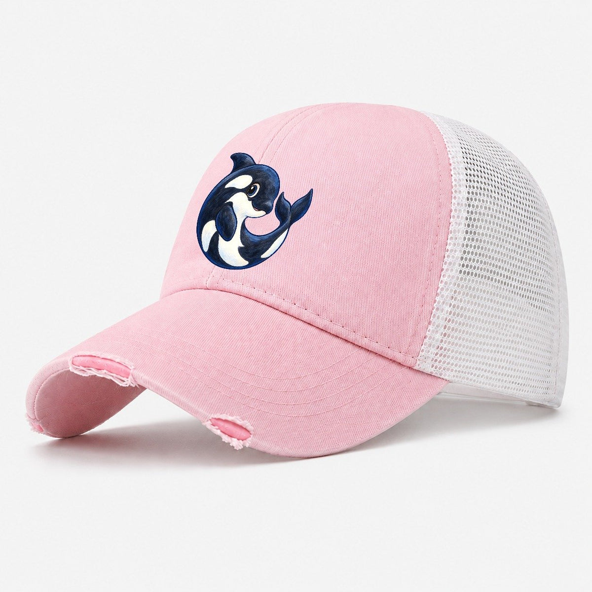 Orca Moon Curl Sea Sprite Washed Trucker Hat – Light Pink