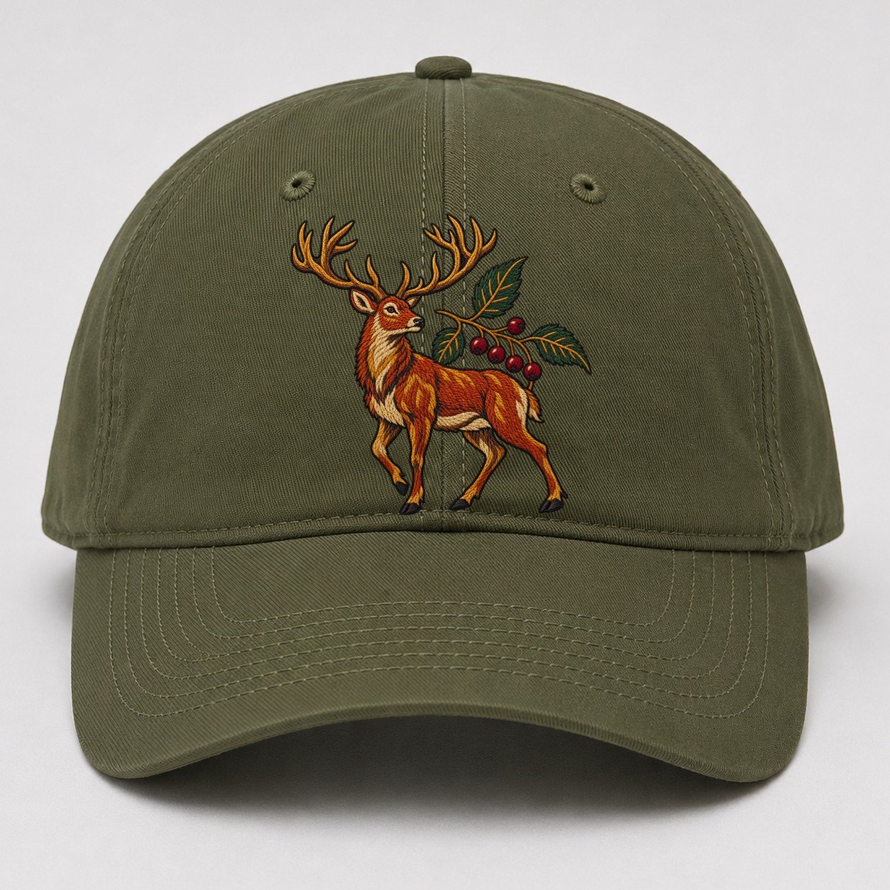 Red Deer And Rowan Berries Uk Culture Heritage Baseball Cap – Army Green