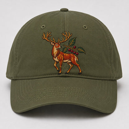 Red Deer And Rowan Berries Uk Culture Heritage Baseball Cap – Army Green