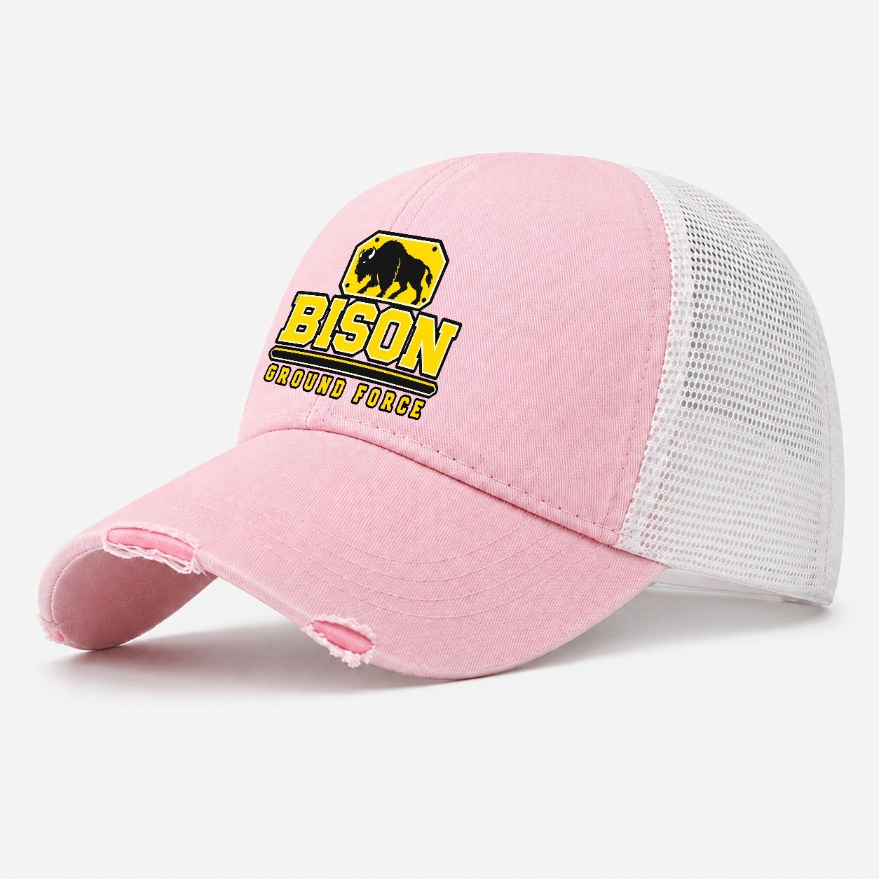 Bison Ground Force Heavy Duty Washed Trucker Hat – Light Pink