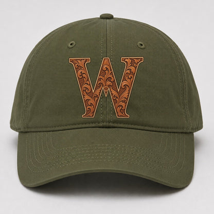 Tooled Leather W Monogram Baseball Cap – Army Green