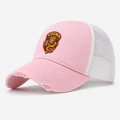 China Retro Badge Country Logos Washed Trucker Hat – Light Pink