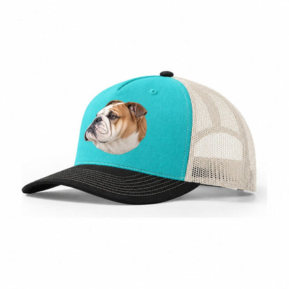 Bulldog Serious Side Profile Character Club Trucker Hat – Aqua Black White