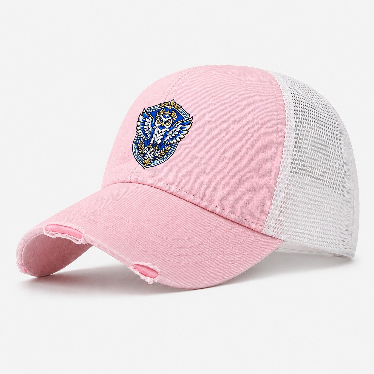 Greece Heraldic Crest Country Logos Washed Trucker Hat – Light Pink