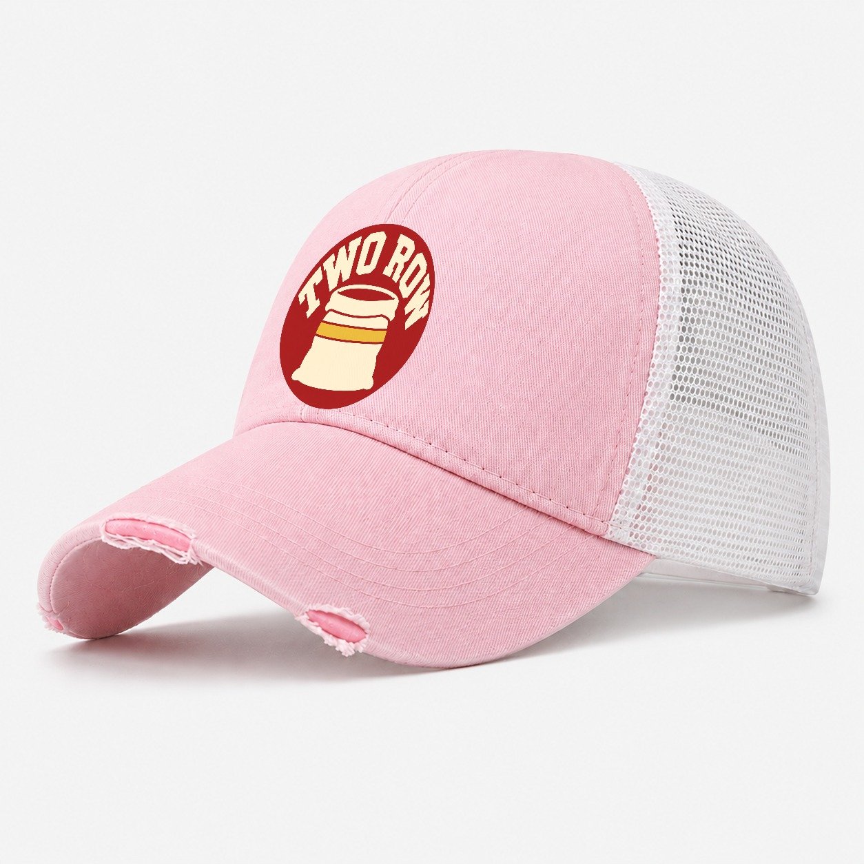Two Row Grain Sack Washed Trucker Hat – Light Pink
