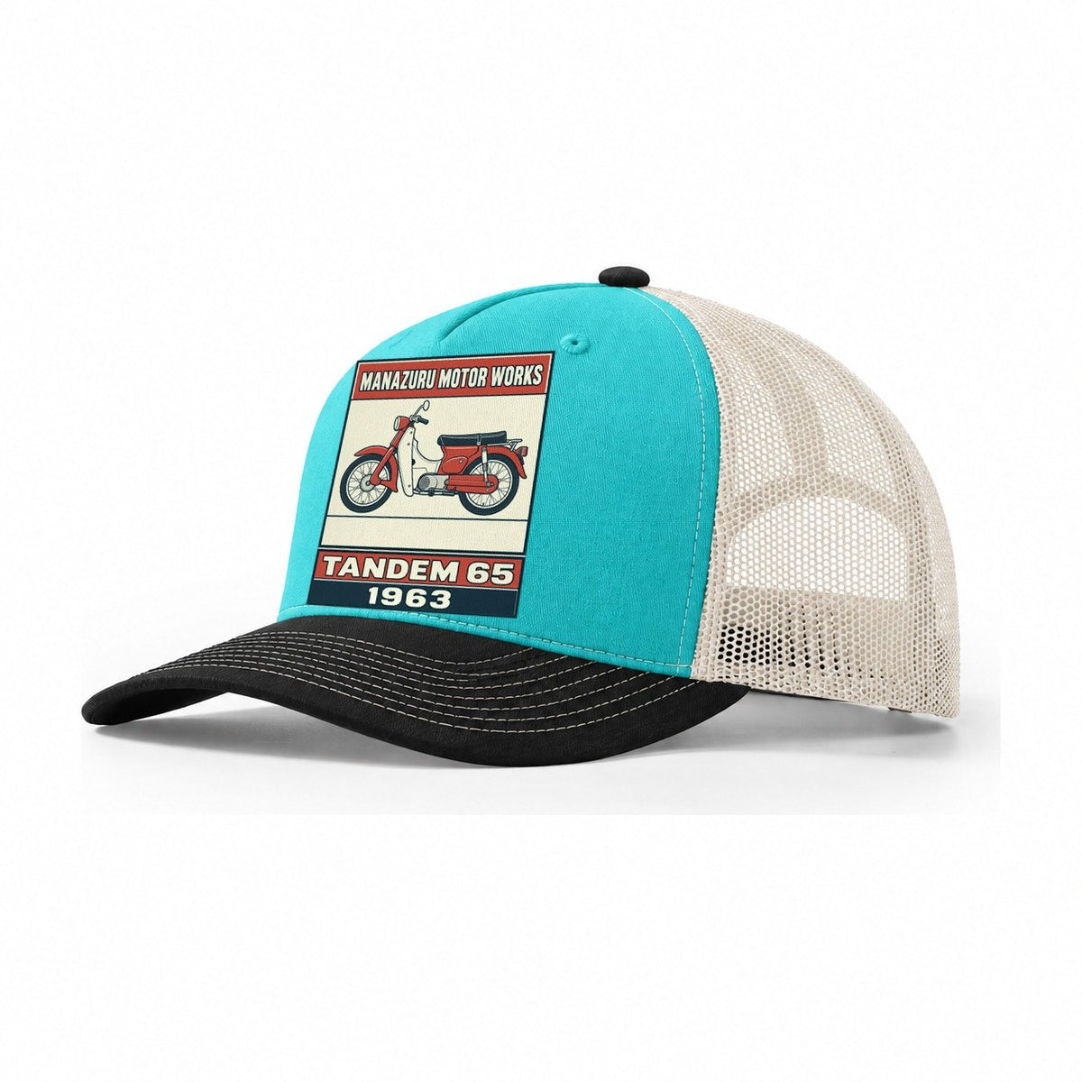 Manazuru Tandem 65 Showa Speed Plates Trucker Hat – Aqua Black White