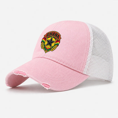 Ghana Retro Badge Country Logos Washed Trucker Hat – Light Pink