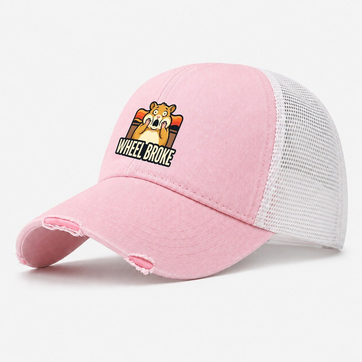 Hamster Scream Wheel Broke Scream Washed Trucker Hat – Light Pink
