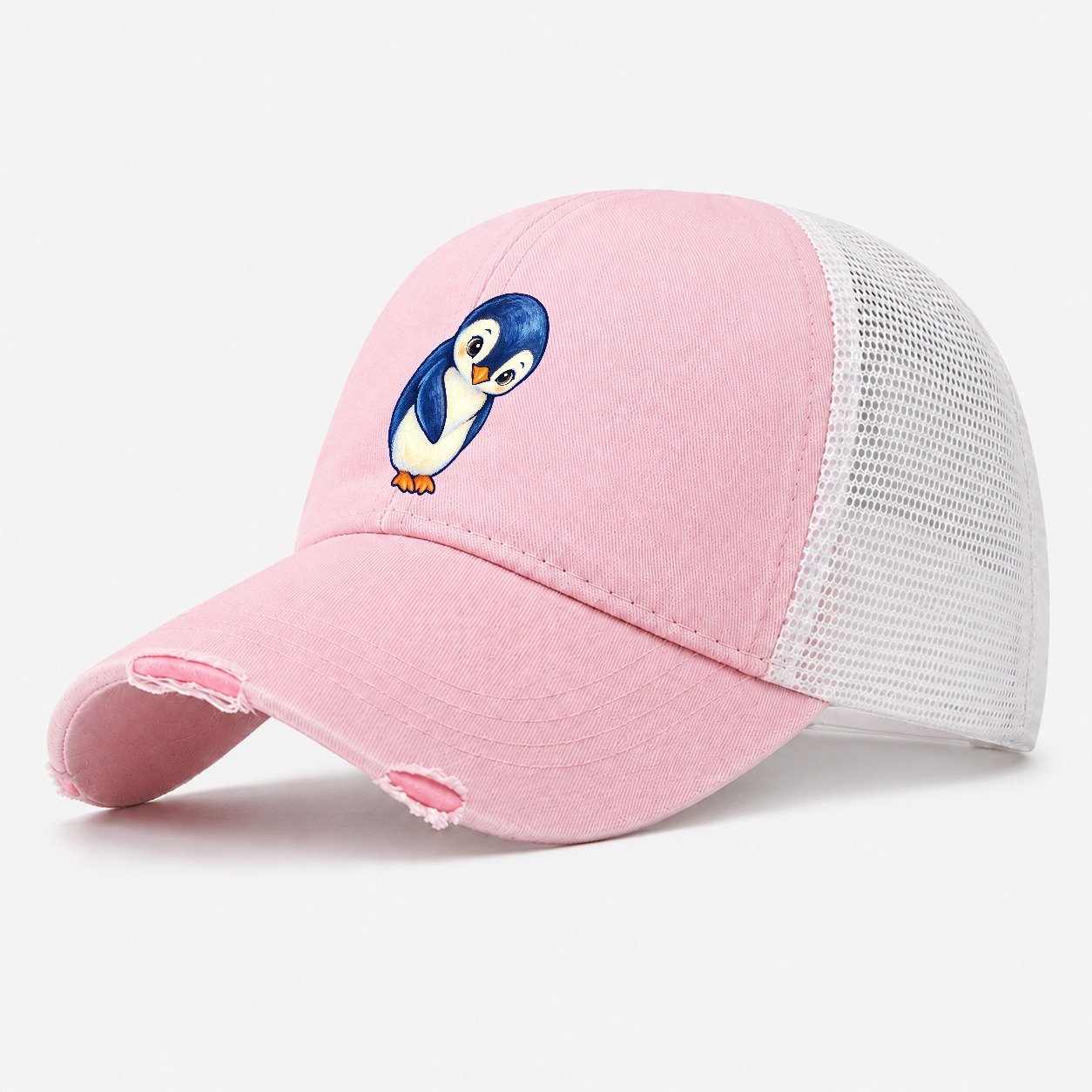 Penguin Little Bow Sea Sprite Washed Trucker Hat – Light Pink