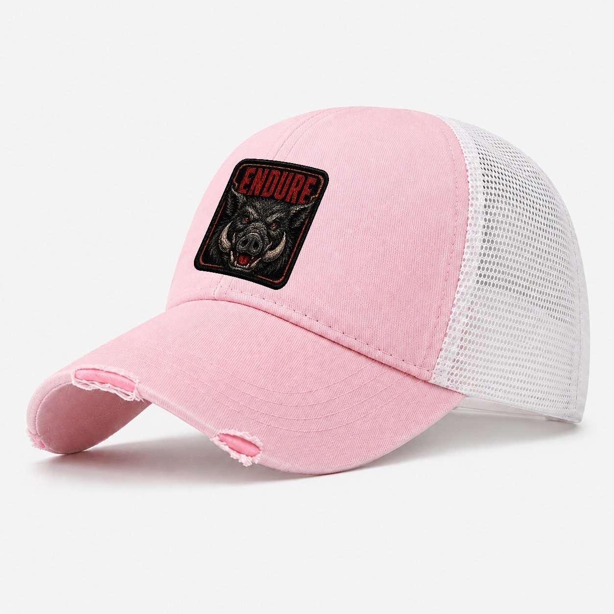 Boar Endure Badge Washed Trucker Hat – Light Pink