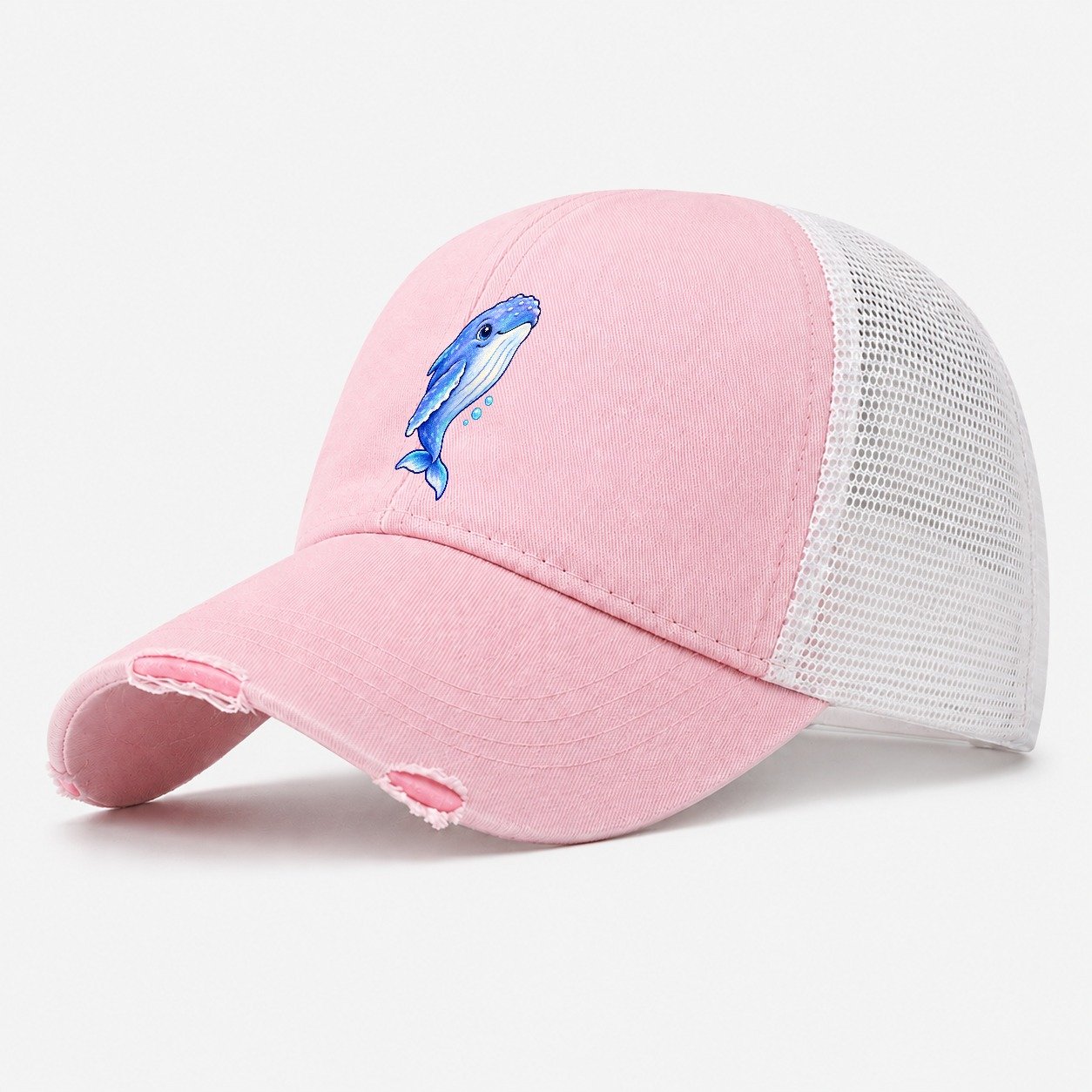 Humpback Whale Gentle Rise Sea Sprite Washed Trucker Hat – Light Pink