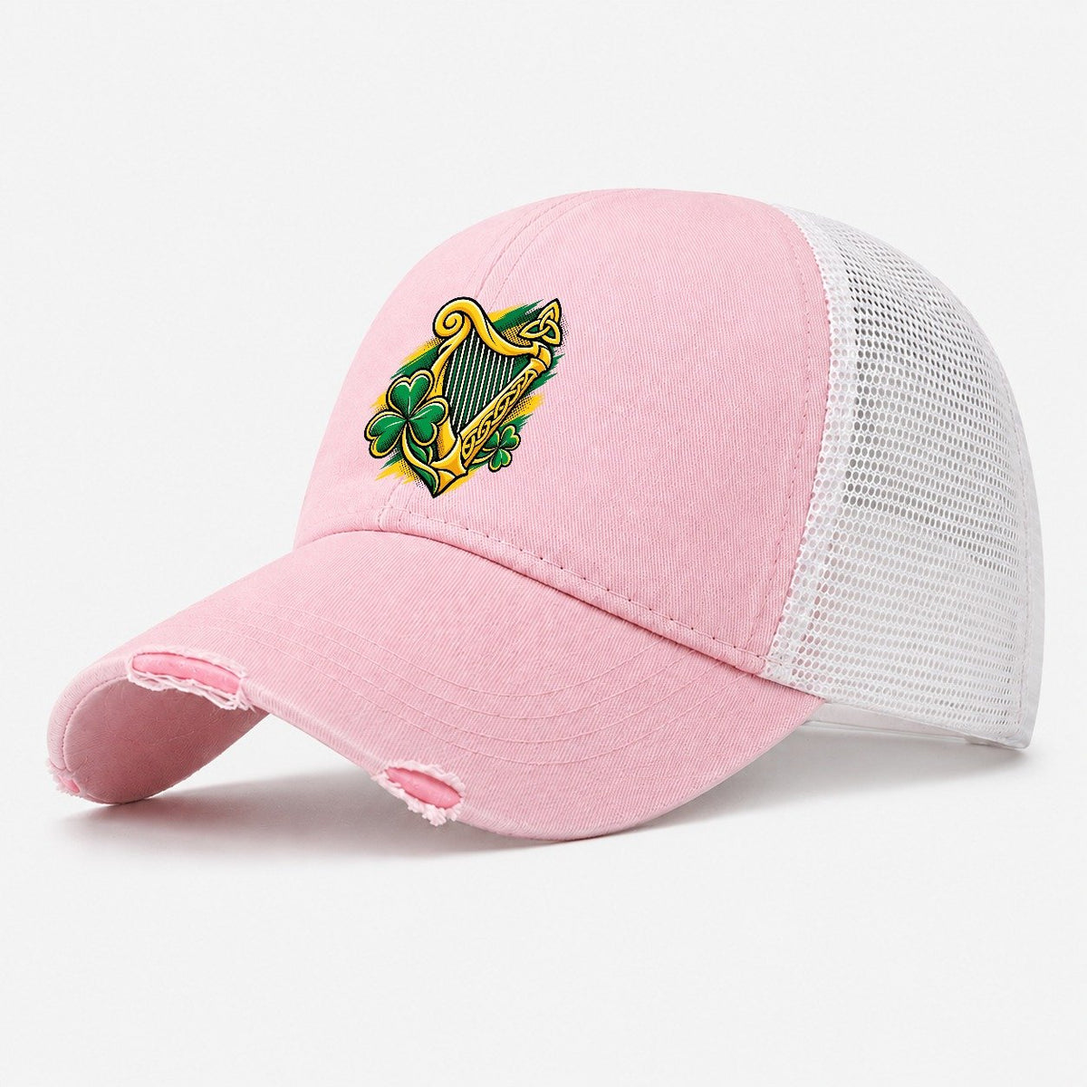 Ireland Pop Art Emblem Washed Trucker Hat – Light Pink
