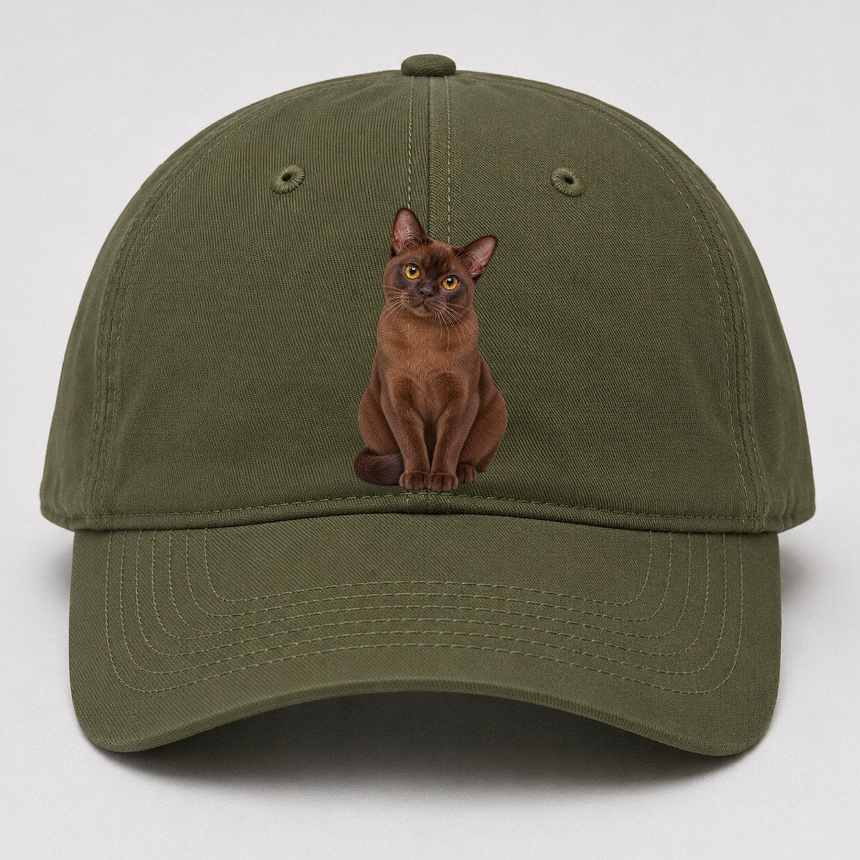 Burmese Seated Portrait Realistic Cat Portrait Baseball Cap – Army Green