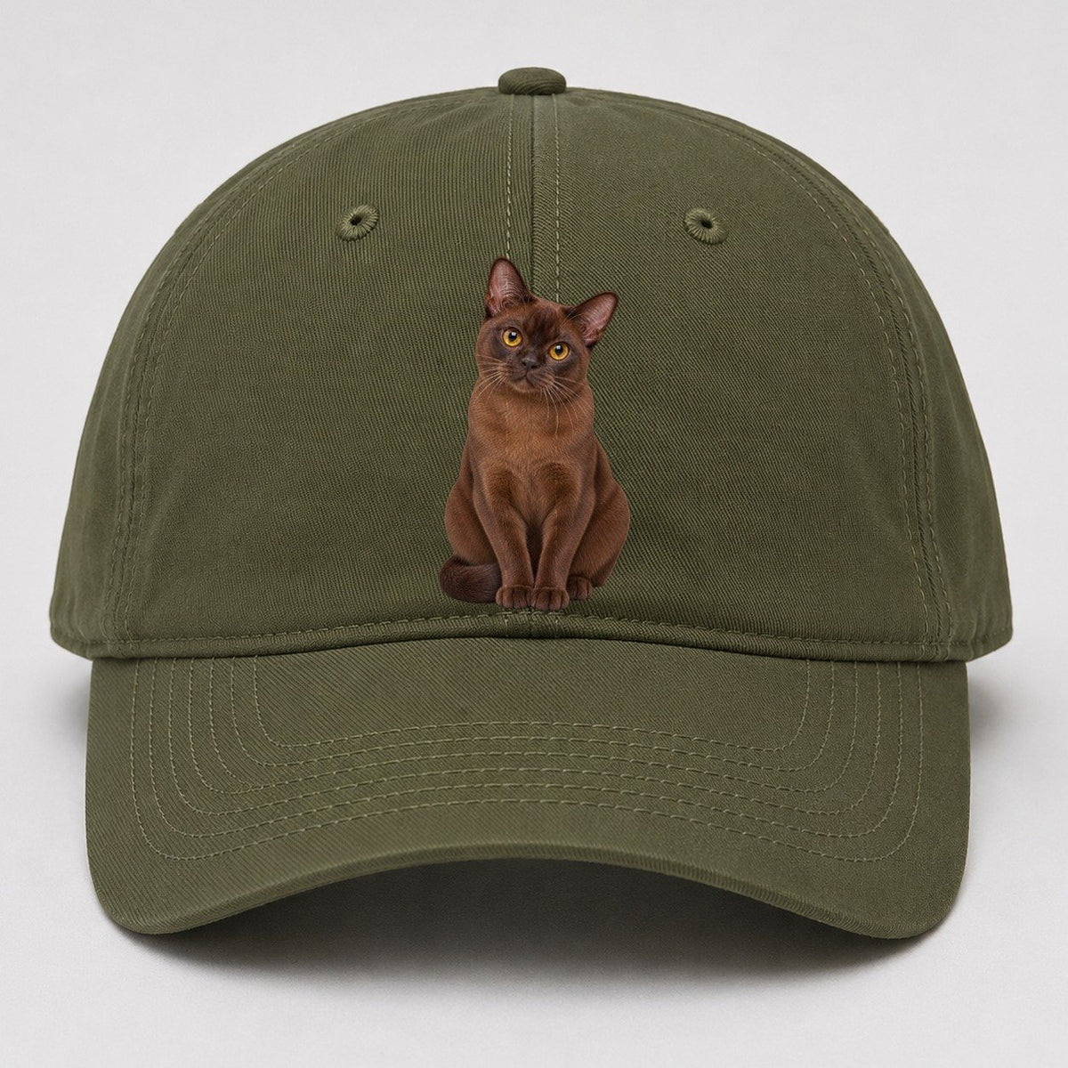Burmese Seated Portrait Realistic Cat Portrait Baseball Cap – Army Green