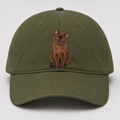 Burmese Seated Portrait Realistic Cat Portrait Baseball Cap – Army Green