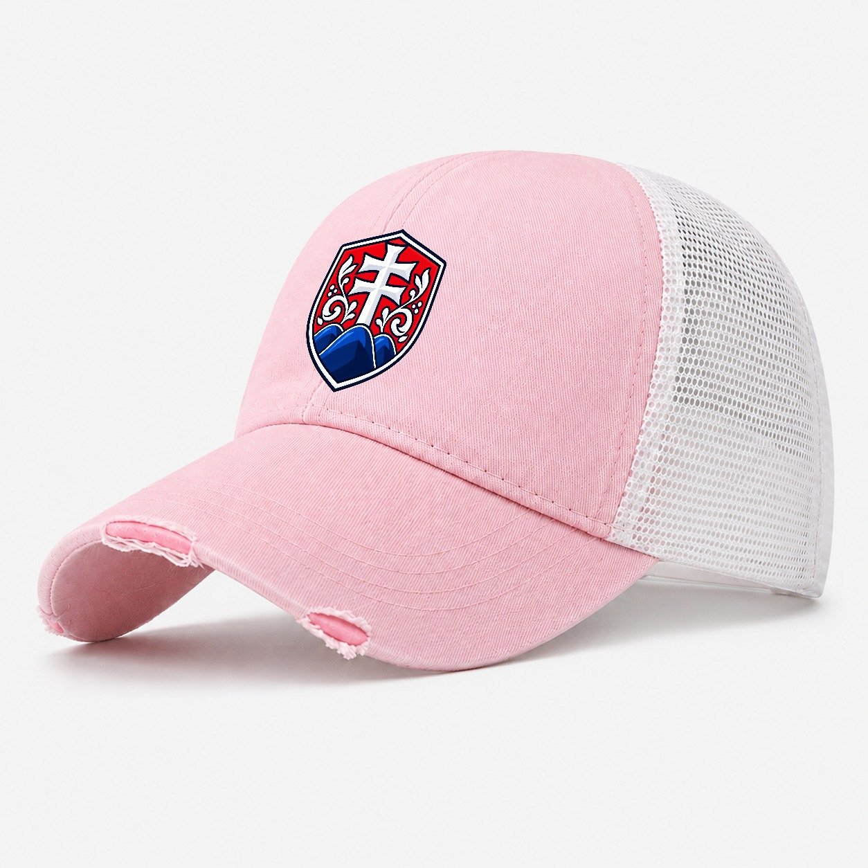 Slovakia Minimal Emblem Country Logos Washed Trucker Hat – Light Pink